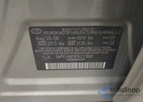 2007 Hyundai Sonata Limited/Se V6 from USA, damaged, VIN 5NPEU46F87H217998
